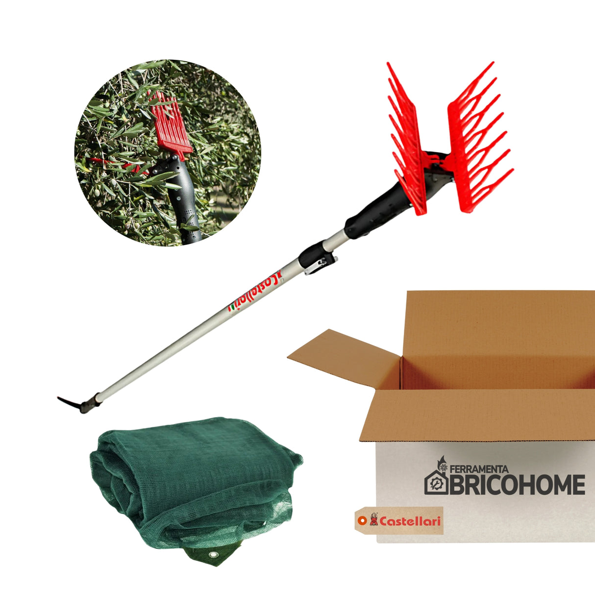 Kit Abbacchiatore Elettrico a batteria OLIVANCE EP con Rete Raccolta Olive 10x10 metri [BUNDLE]