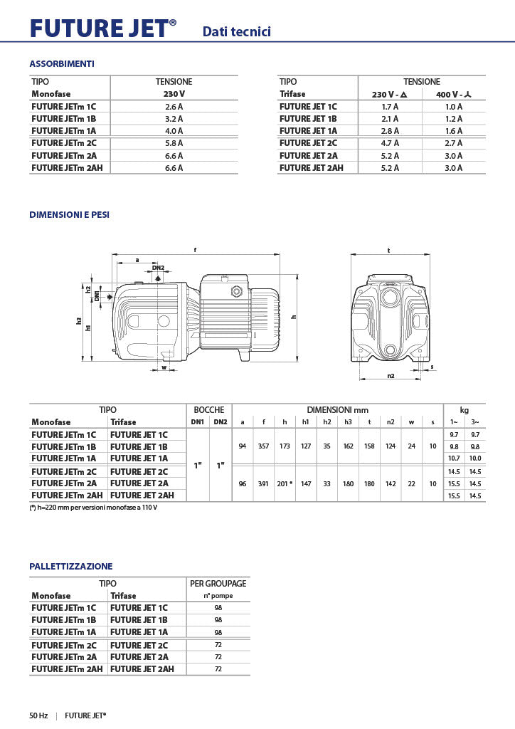 PEDROLLO Elettropompa Autoadescante FUTURE JETm 2A | 1,25 HP | 120 L/min | Autoclave