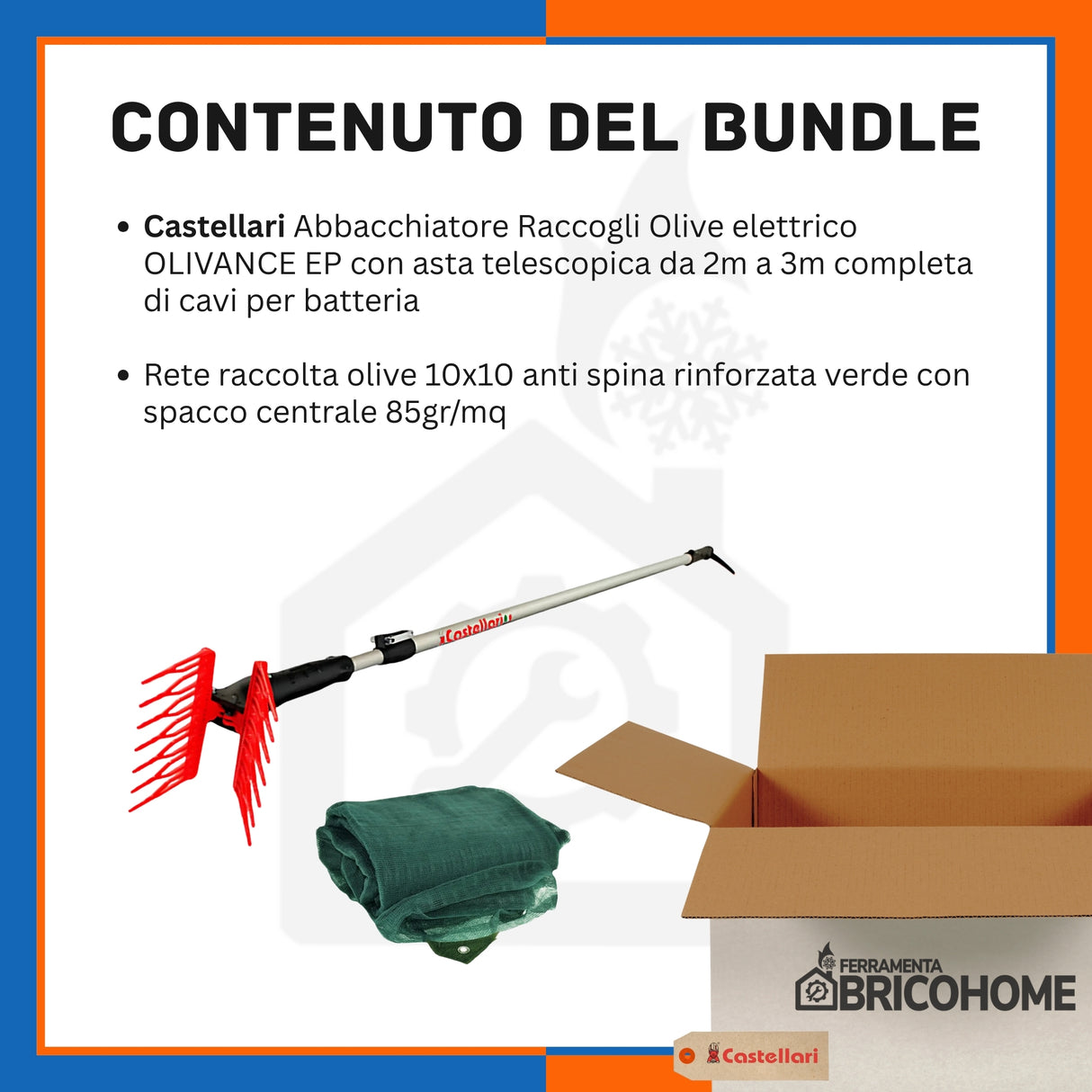 Kit Abbacchiatore Elettrico a batteria OLIVANCE EP con Rete Raccolta Olive 10x10 metri [BUNDLE]