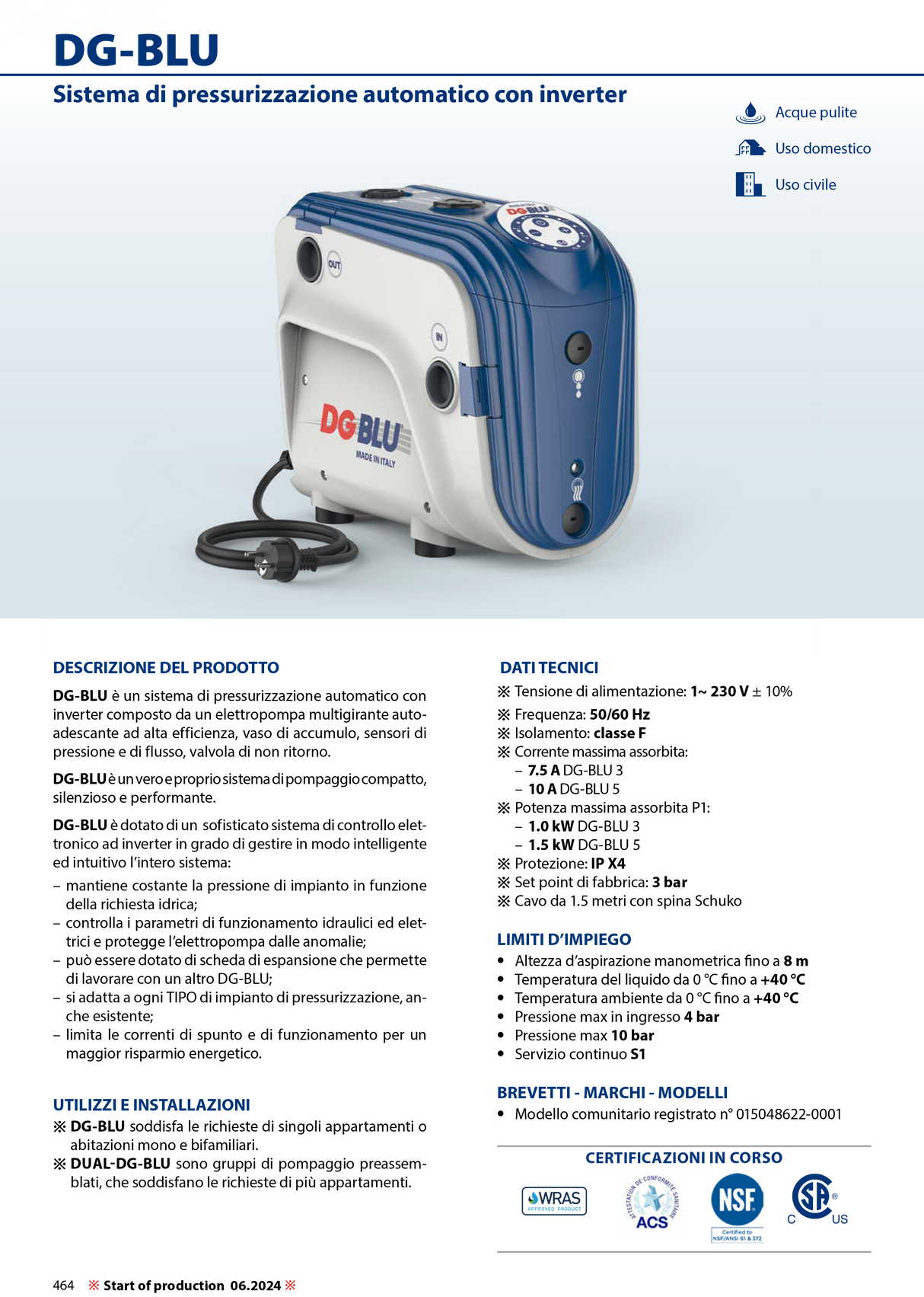 Sistema di pressurizzazione automatico con inverter DG-BLU 1,5HP Pedrollo