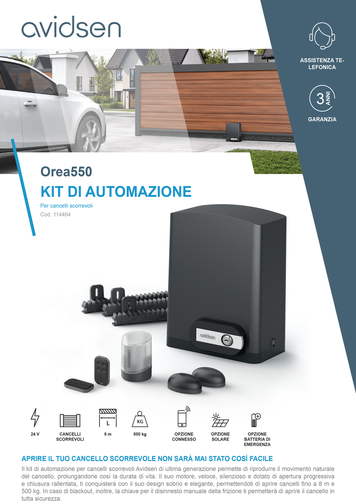 Operatore per cancelli scorrevoli Orea 550 - Avidsen - 114464