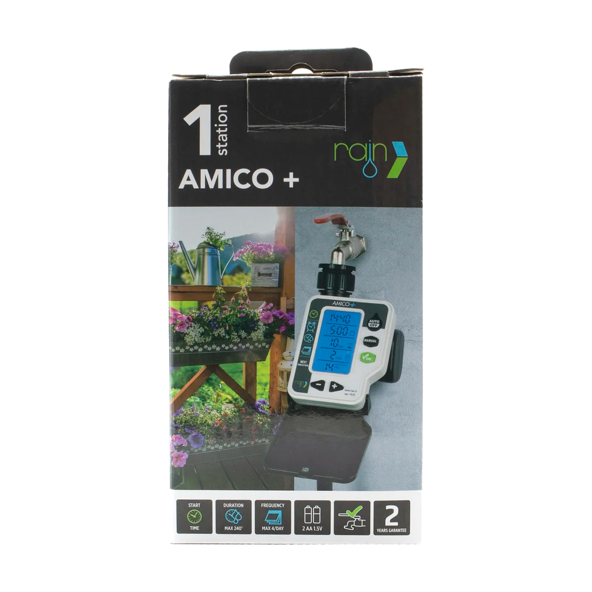 RAIN - Programmatore Irrigazione AMICO+ | 2 Zone | Batteria | Display 3" Retroilluminato | 1-6 Bar