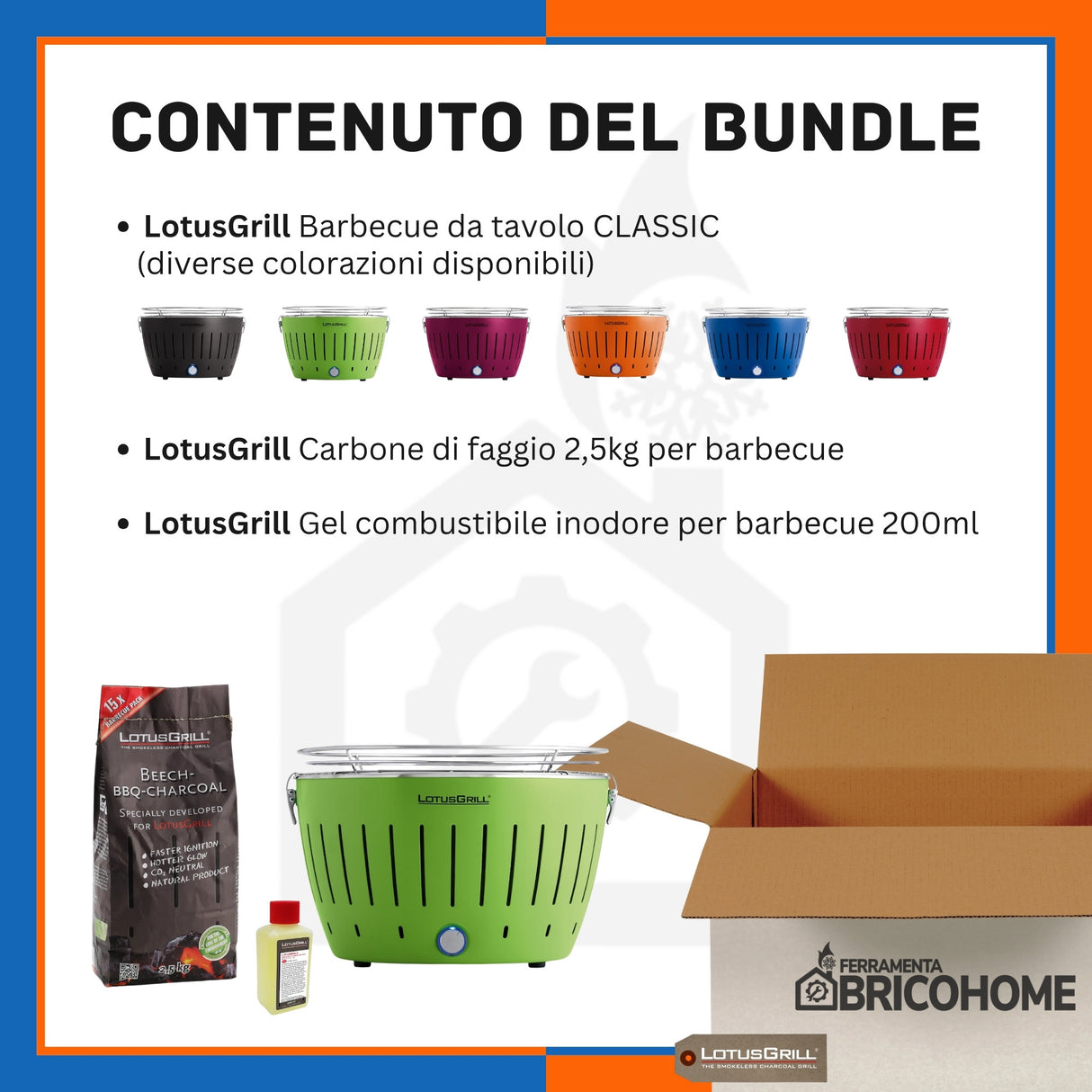 Kit Lotusgrill Barbecue da tavolo CLASSIC + Carbone di Faggio + Gel Combustile [BUNDLE]