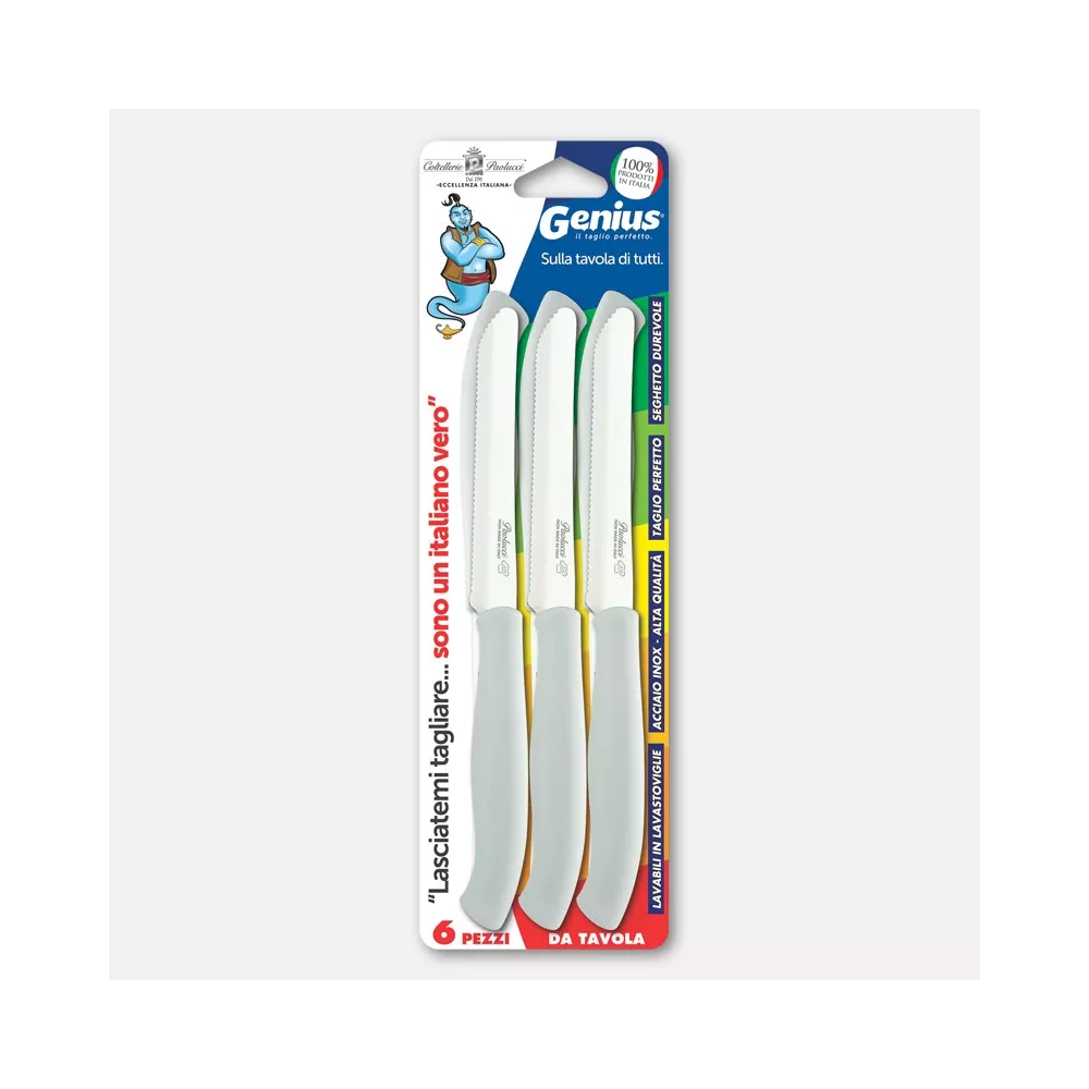 COLTELLERIE PAOLUCCI - Set 6 Coltelli da Tavola Lama Seghettata 11 cm GENIUS | Acciaio Inox | Made in Italy | Lavastoviglie | Manico Polipropilene