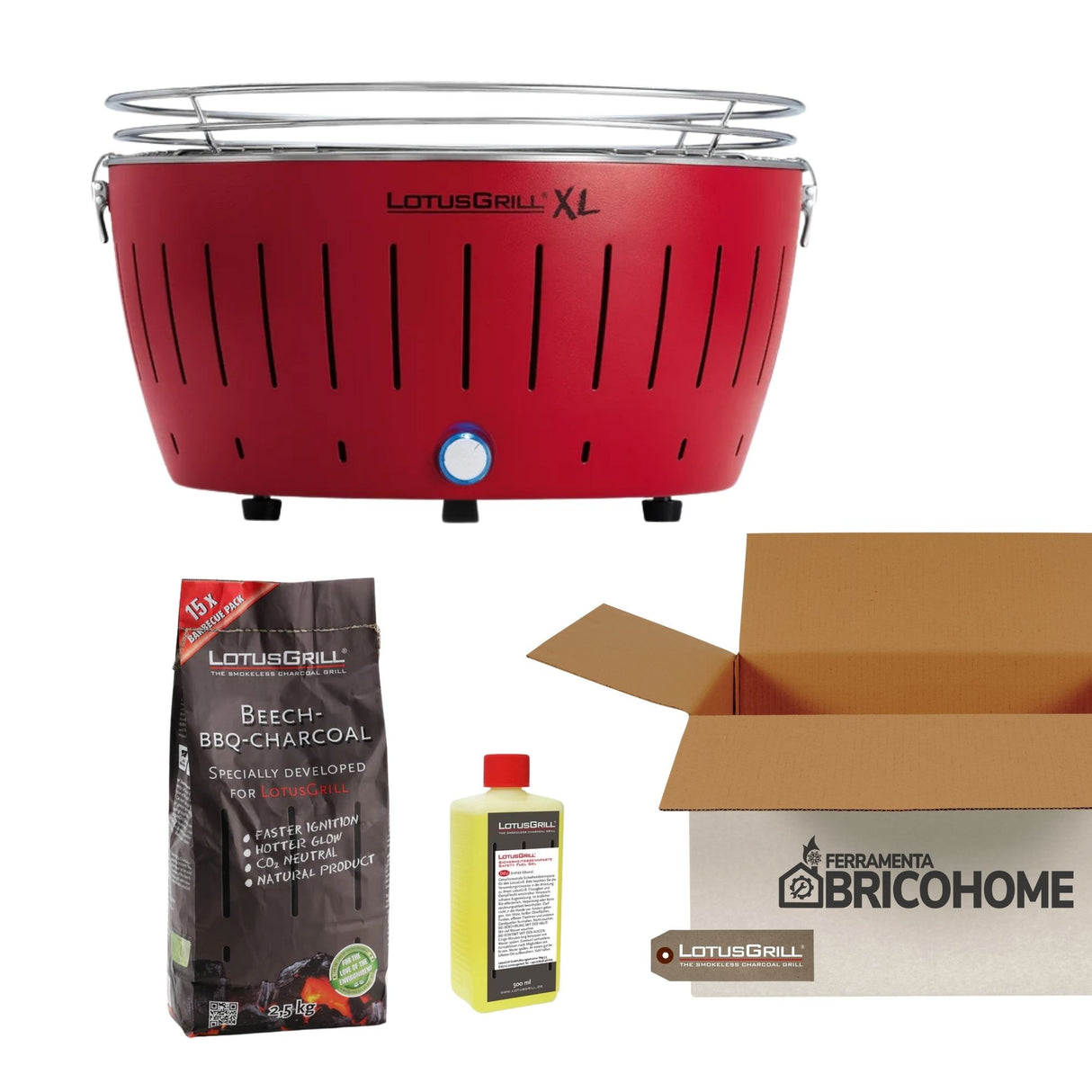 Kit Lotusgrill Barbecue da tavolo XL + Carbone di Faggio + Gel Combustile [BUNDLE]