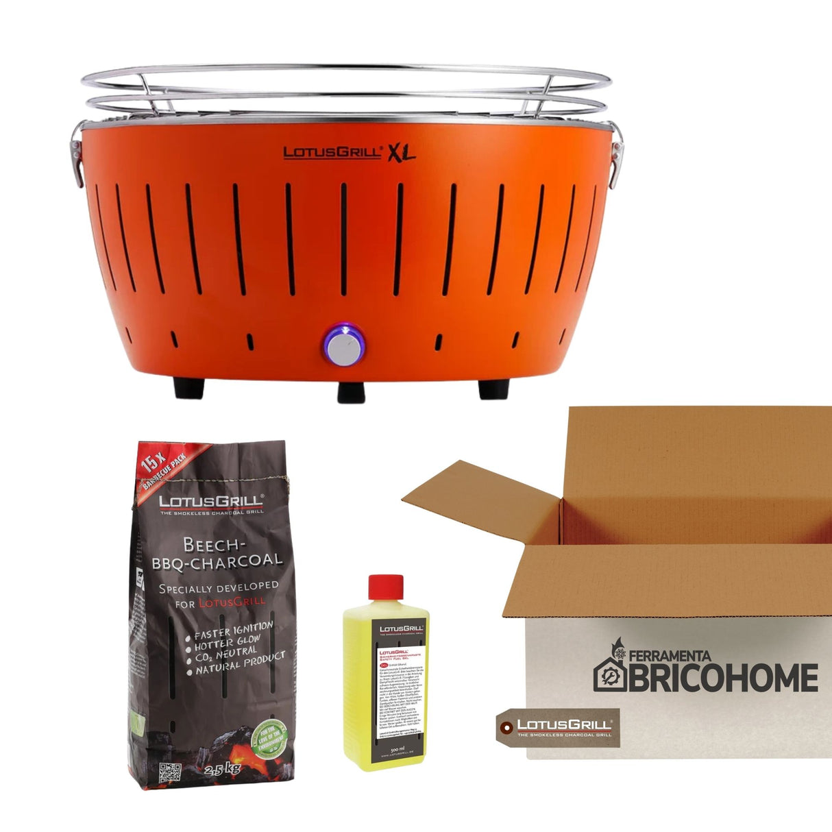 Kit Lotusgrill Barbecue da tavolo XL + Carbone di Faggio + Gel Combustile [BUNDLE]