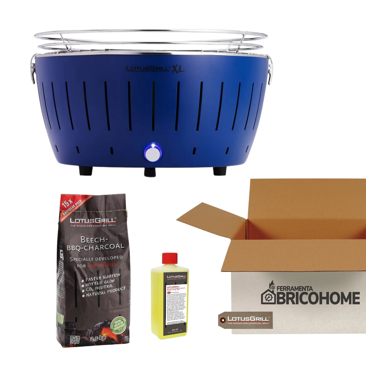 Kit Lotusgrill Barbecue da tavolo XL + Carbone di Faggio + Gel Combustile [BUNDLE]