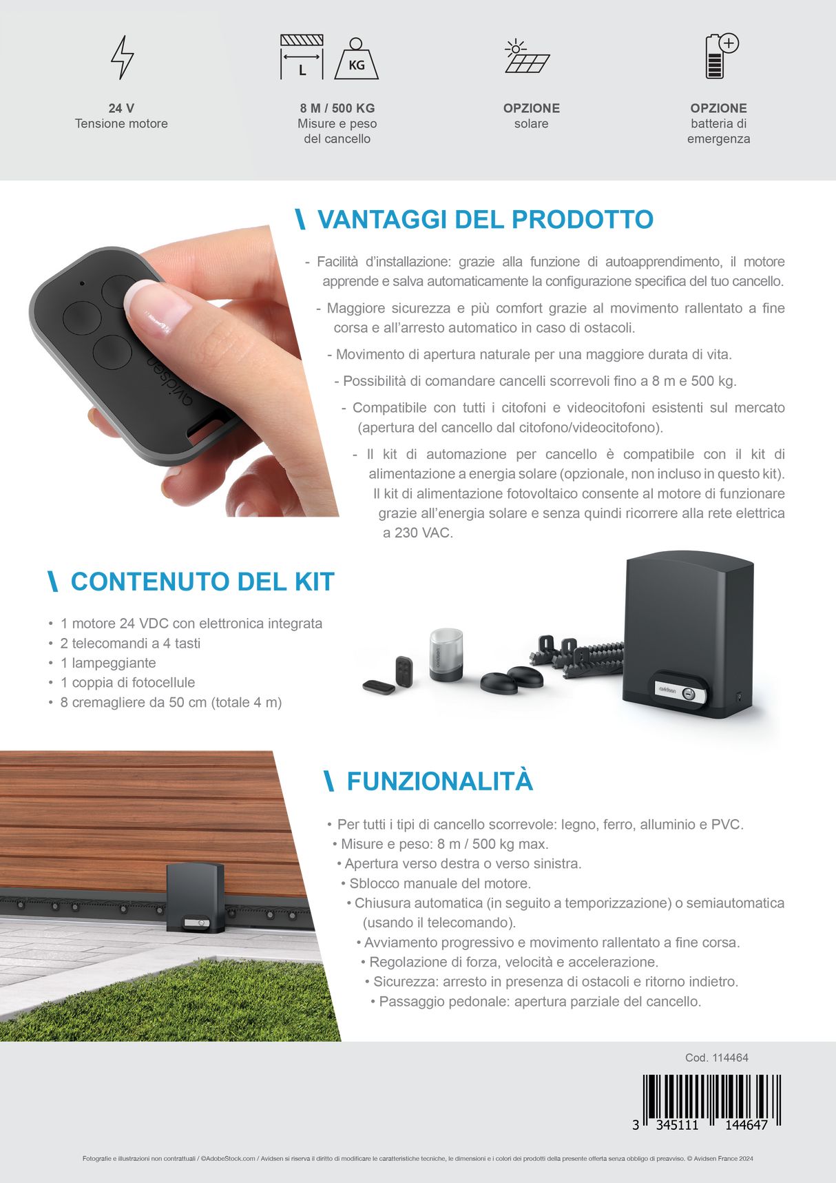 Operatore per cancelli scorrevoli Orea 550 - Avidsen - 114464