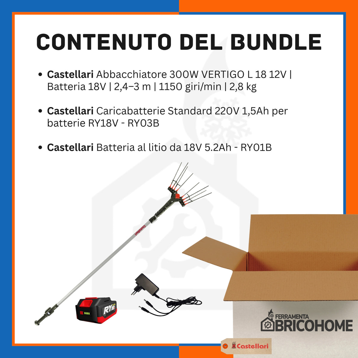 Kit Castellari Abbacchiatore 300W VERTIGO L 18 + Caricabatteria e Batteria 5,2Ah [BUNDLE]