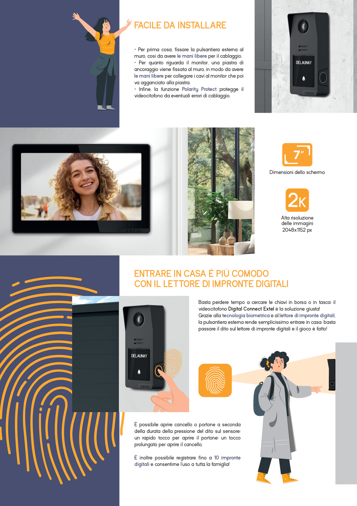 Extel Videocitofono cablato connesso con accesso tramite impronta digitale e generazione codici QR