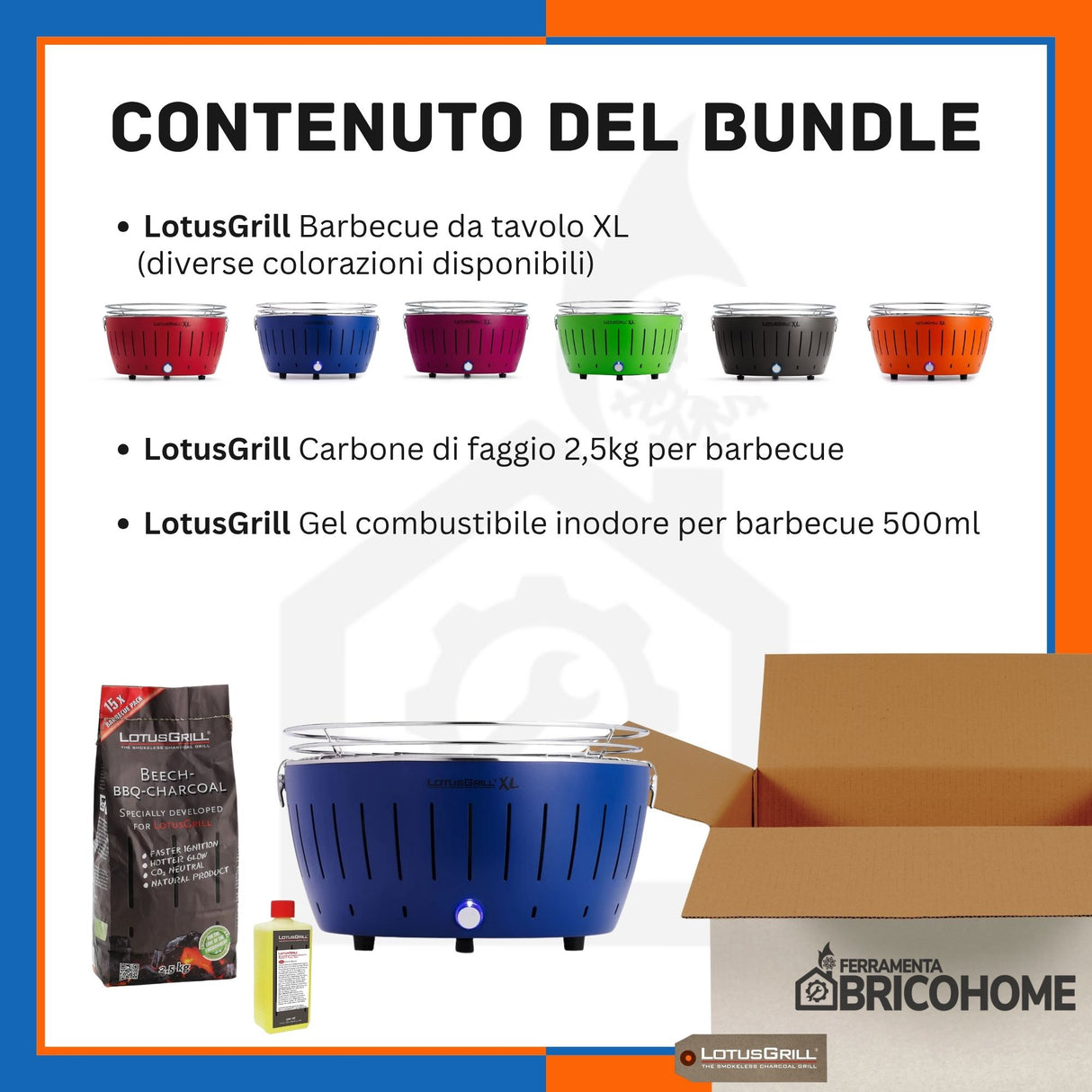 Kit Lotusgrill Barbecue da tavolo XL + Carbone di Faggio + Gel Combustile [BUNDLE]