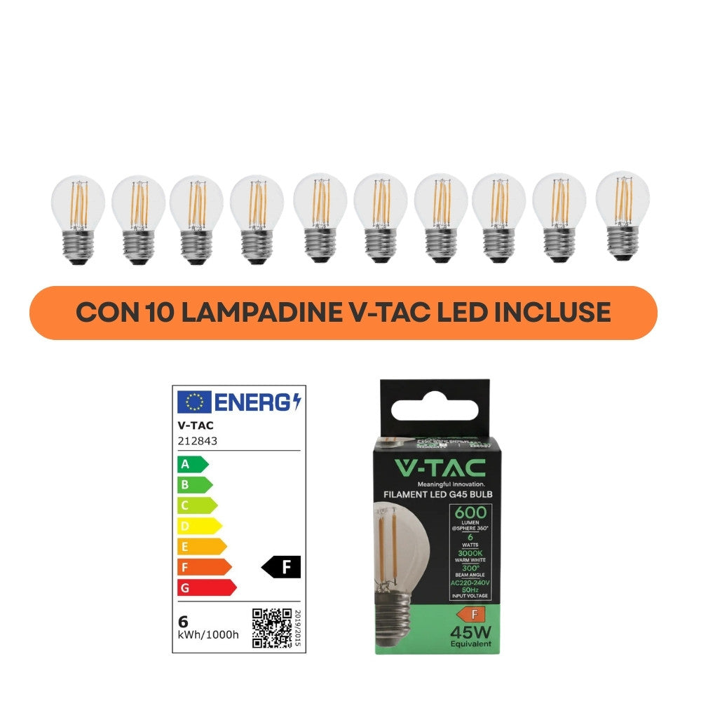 AlcaPower Outdoor String Lights with 10 Bulbs Included