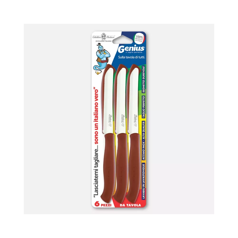 COLTELLERIE PAOLUCCI - Set 6 Coltelli da Tavola Lama Seghettata 11 cm GENIUS | Acciaio Inox | Made in Italy | Lavastoviglie | Manico Polipropilene