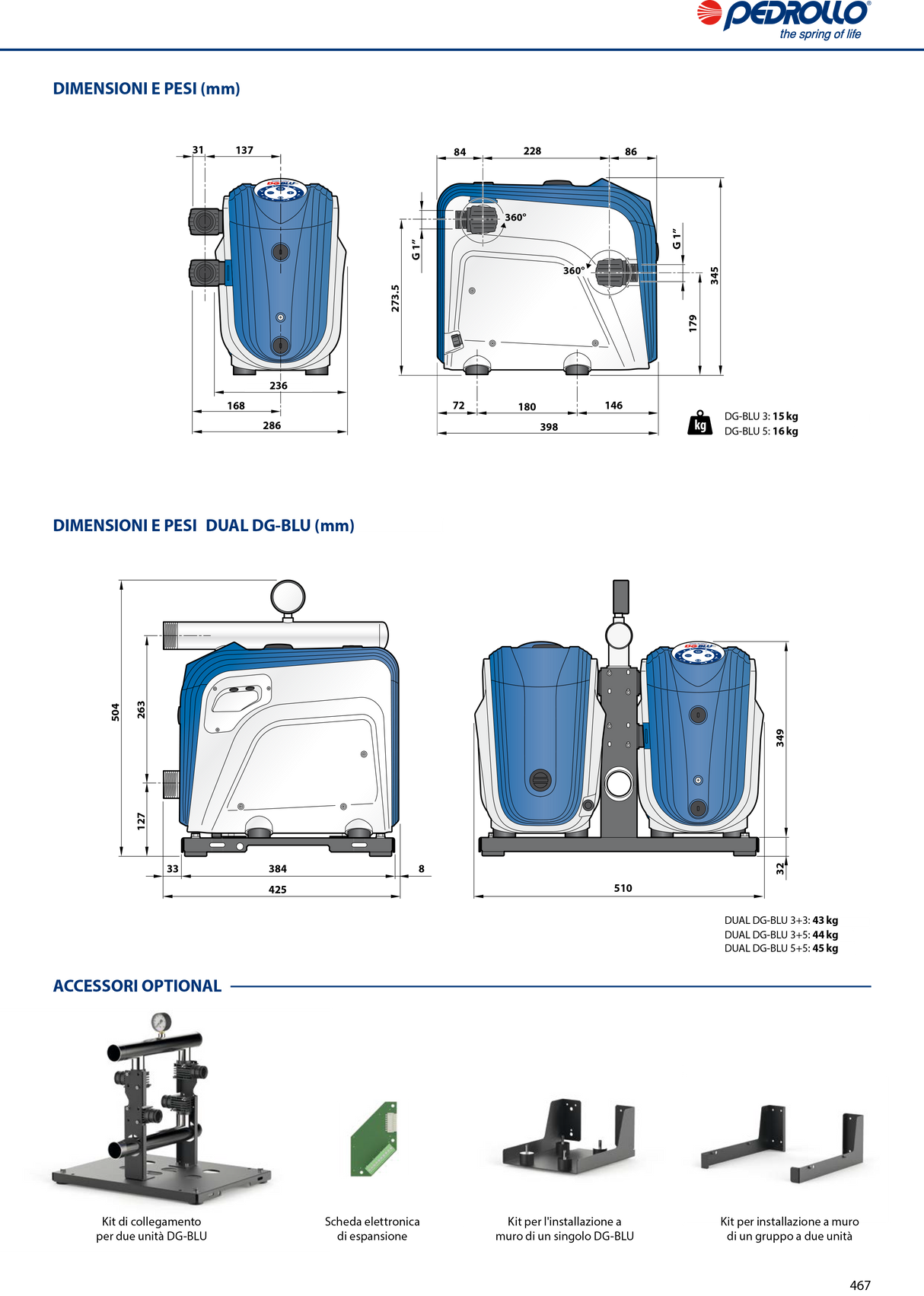 Sistema di pressurizzazione automatico con inverter DG-BLU 1,5HP Pedrollo