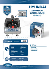 HYUNDAI - Compressore Supersilenziato Pocket 65715 | 750W | 8 bar | 6L | 50dB | 106 L/min