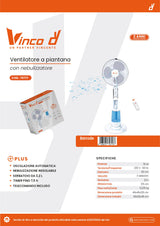 VINCO Ventilatore Nebulizzatore 70717 | 75W | Ø40cm | 3,2L | Telecomando | Timer