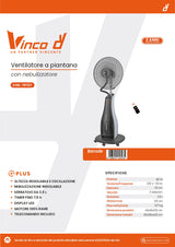 VINCO Ventilatore Nebulizzatore 70727 | 80W | Ø43cm | 3,5L | Ruote | Telecomando