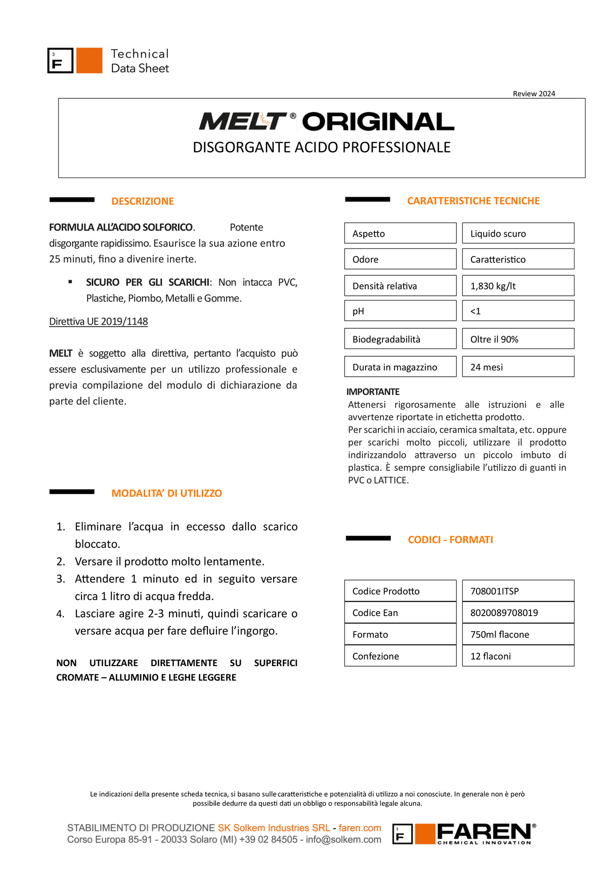 MELT Professional disgorger based on sulfuric acid