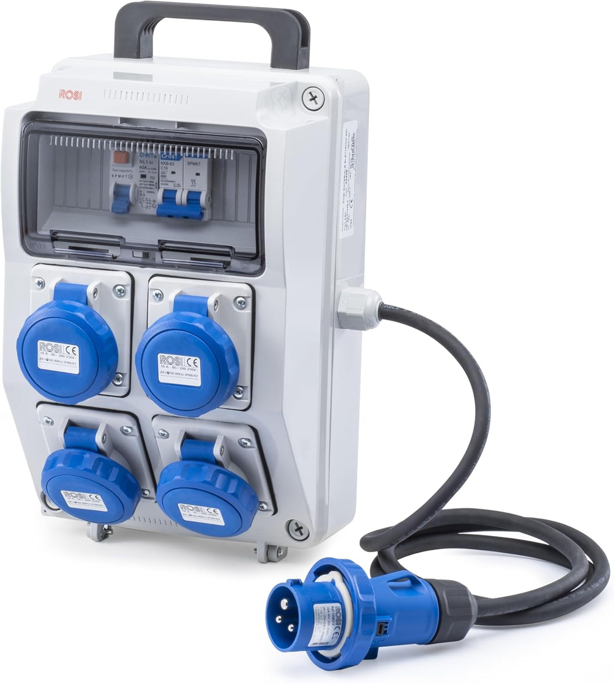 ROSI Quadro di distribuzione ASC per cantieri con 4 Prese 2P+⏚ 230V 16A IP67
