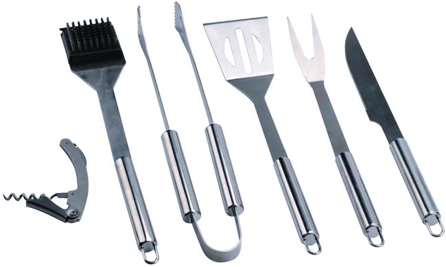 SANDRI GARDEN - Set Barbecue 6 Pezzi | Acciaio Inox | Valigetta Alluminio | Forchettone Pinza Paletta Spazzola Coltello Cavatappi
