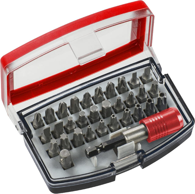 KWB 118490 set bit 32 pezzi custodia rossa chiusa vista laterale
