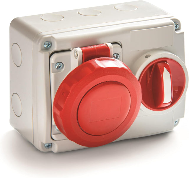 ROSI 14.3316R6 presa interbloccata industriale 16A 3P+T 380V IP67 - corpo grigio manopola rossa da parete