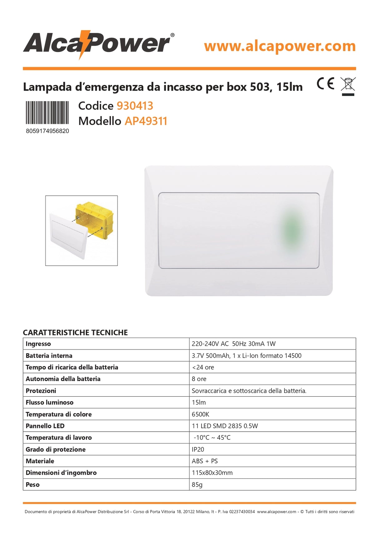 Alcapower Lampada d’Emergenza da Incasso e per cassetta 503 - 930413