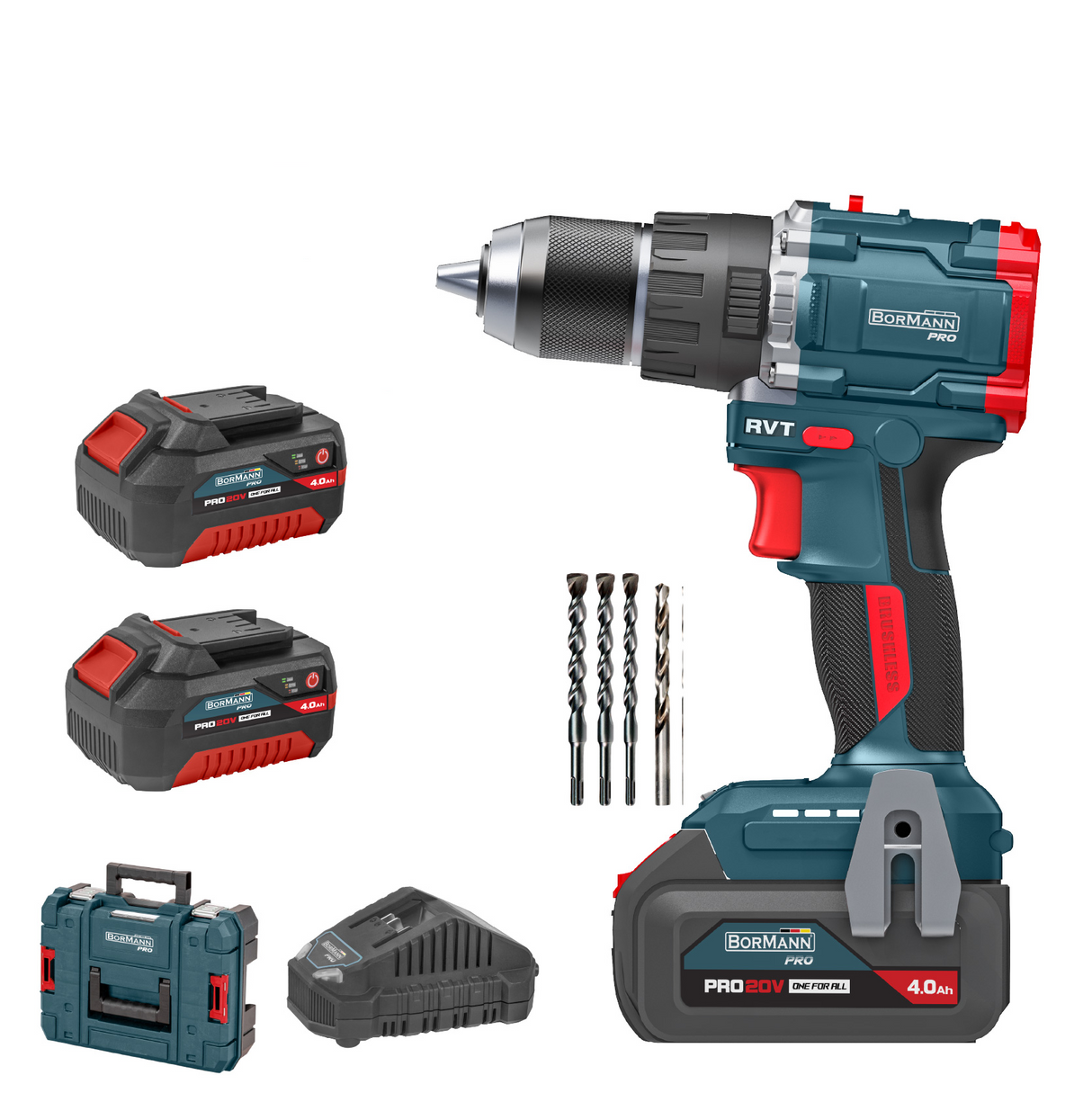 BORMANN Pro Trapano Avvitatore COMPACT con percussione 20V 120Nm BRUSHLESS con 2 batterie 4Ah - BBP5451X44CA