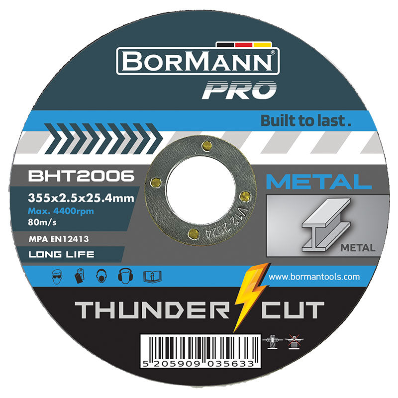 Bormann Pro BHT2006 – Thunder-Cut Trennscheibe 355×2,5×25,4 mm für Metall und Stahl – Hohe Drehzahl und lange Lebensdauer