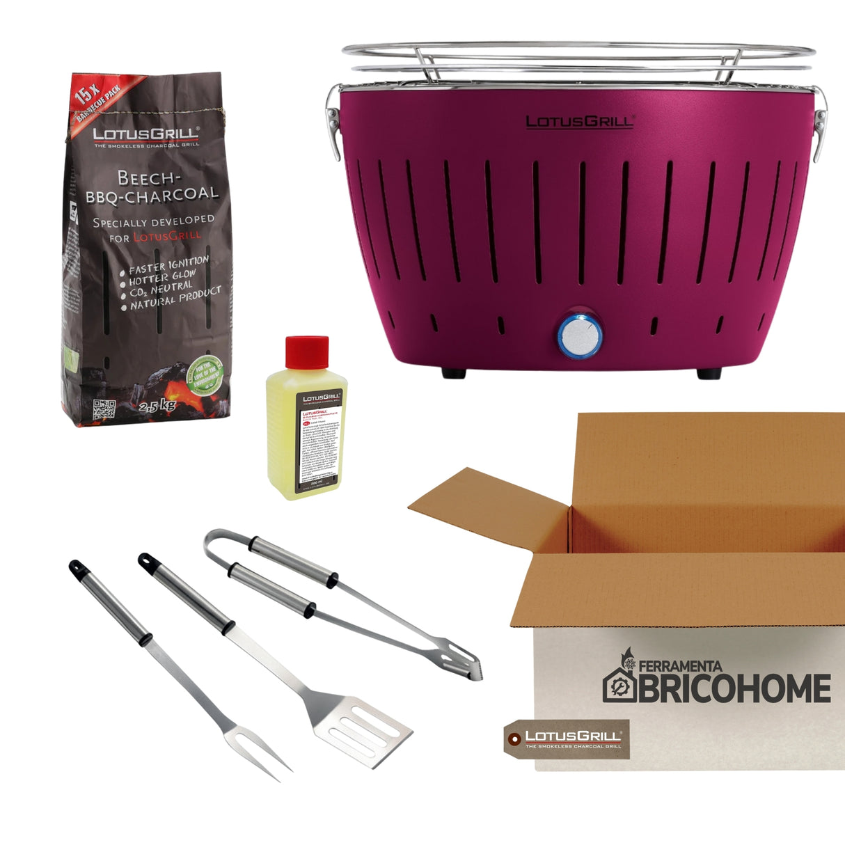 Kit Lotusgrill Barbecue da tavolo CLASSIC + Set 3 Utensili + Carbone + Gel [BUNDLE]