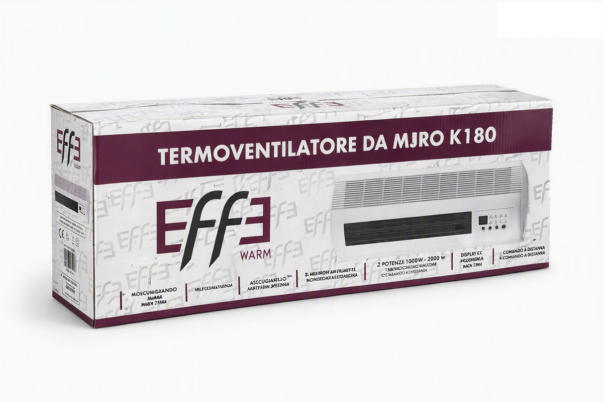 EFFE - Termoconvettore Ceramico da Muro K180 | 1000/2000W | Telecomando | Timer 24h | Termostato Sicurezza | Bianco