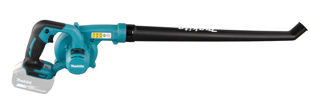 MAKITA DUB186Z soffiatore vista laterale con ugello da giardino