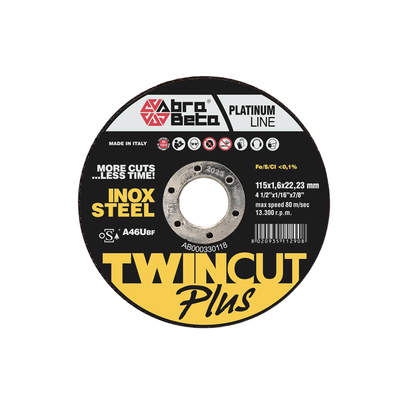 Disco da taglio Twincut Plus inox & acciaio Diametro 115 - Spessore 1,6mm - CONF. 50 pezzi