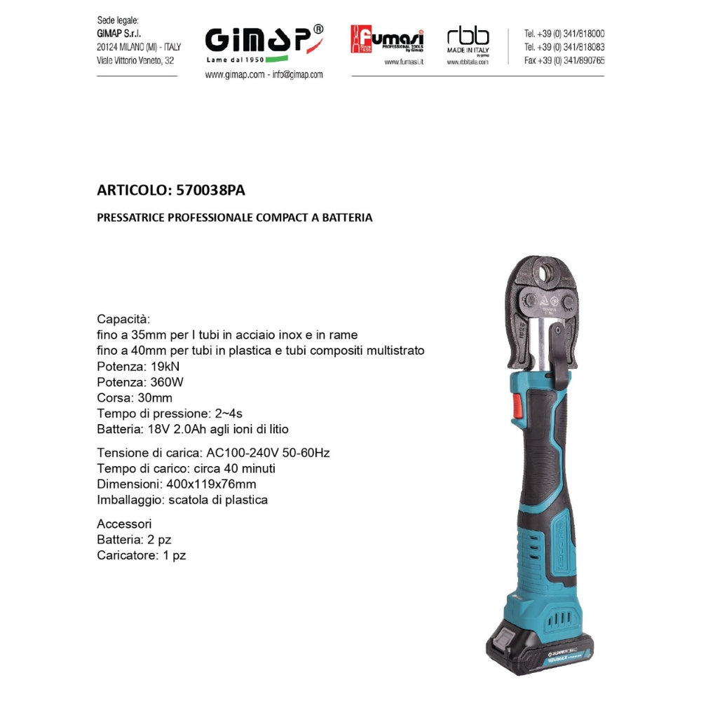 Kit Fumasi Pressatrice Professionale a Batteria 570038PA + 3 Matrici [BUNDLE]