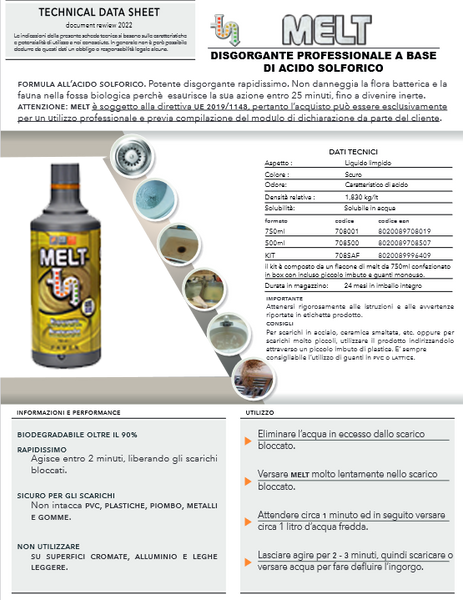 Desatascador liquido PROFESIONAL MELT Botella 0,5 lt.