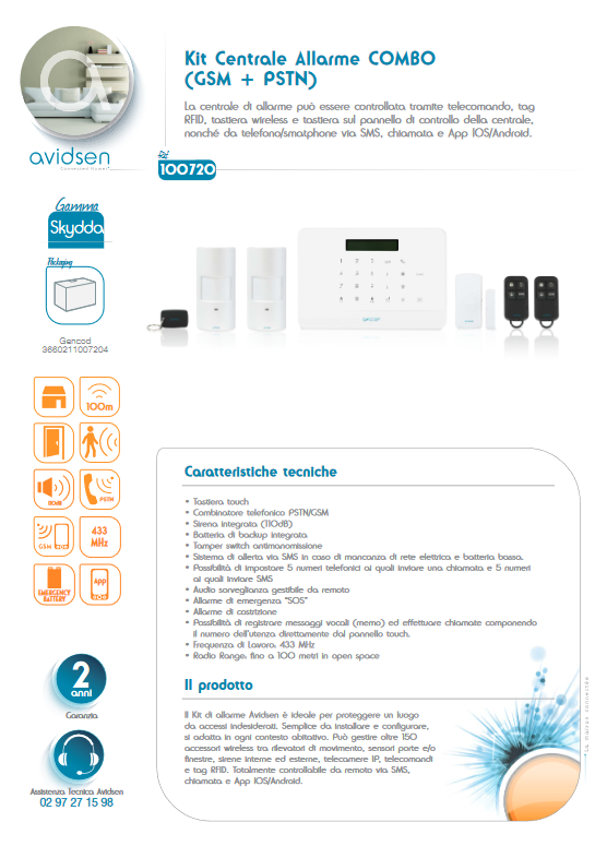 Kit Allarme centrale wireless COMBO (GSM + PSTN) AVIDSEN