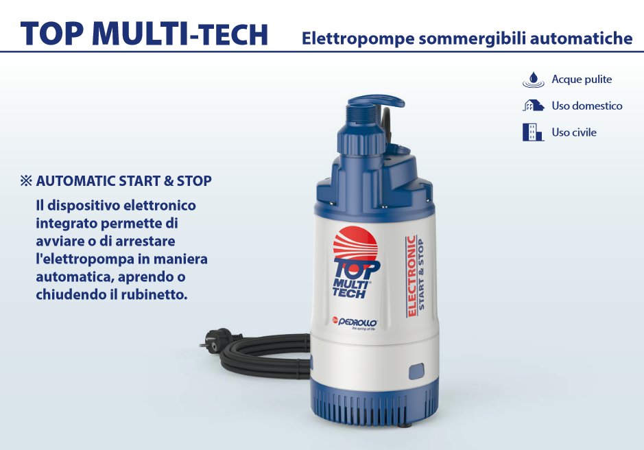 Kit Elettropompa Pedrollo TOP MULTI TECH 2  0.75HP + Vaso espansione 1LT + Raccordo a 3 vie [BUNDLE]