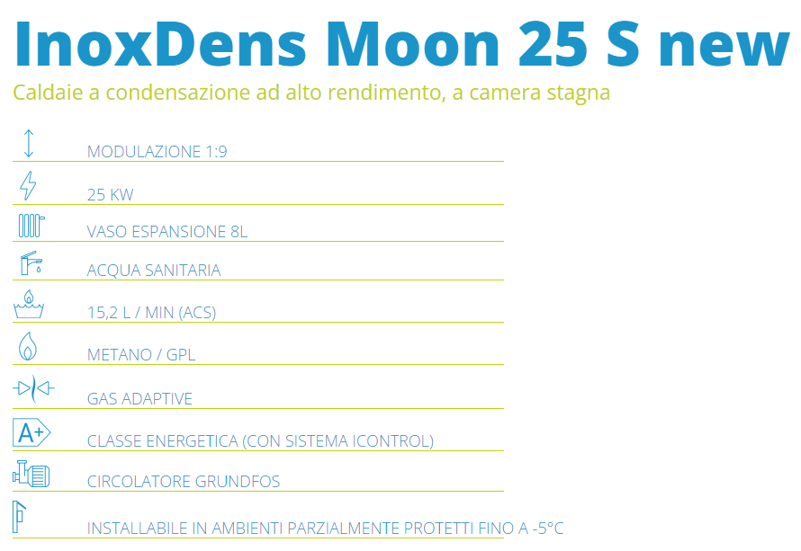 Caldaia a condensazione ad alto rendimento, a camera stagna InoxDens Moon 25 S - Savio