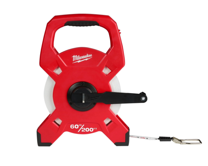 Milwaukee – Rotella Metrica 60m/200ft | Fibra di Vetro | Cassa Aperta | Doppia Scala