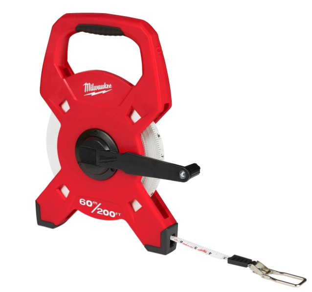 Milwaukee – Rotella Metrica 60m/200ft | Fibra di Vetro | Cassa Aperta | Doppia Scala