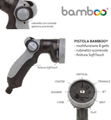 BAMBOO - Pistola Irrigazione Multifunzione SL-BB2117 | 8 Getti | Rubinetto Scorrevole | Finitura SoftTouch