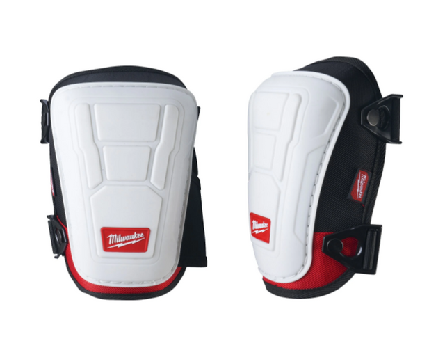 MILWAUKEE 4932478139 ginocchiere Premium con calotta bianca antigraffio, vista frontale e laterale