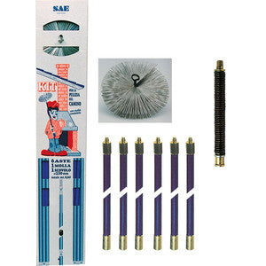 SAE Kit Spazzacamino 8,60m - 6 aste PPL L.140cm attacco M12, scovolo acciaio Ø25cm e molla camino 25cm