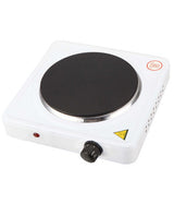 Fornello elettrico 1 piastra ghisa Ø185mm 1500W - struttura bianca in metallo con piastra nera, termostato e spia luminosa rossa