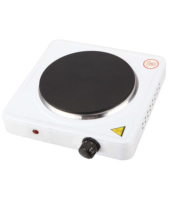 Fornello elettrico 1 piastra ghisa Ø185mm 1500W - struttura bianca in metallo con piastra nera, termostato e spia luminosa rossa