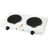 Fornello elettrico 2 piastre ghisa Ø155+155mm 2000W - struttura bianca in metallo con due termostati indipendenti e spia luminosa