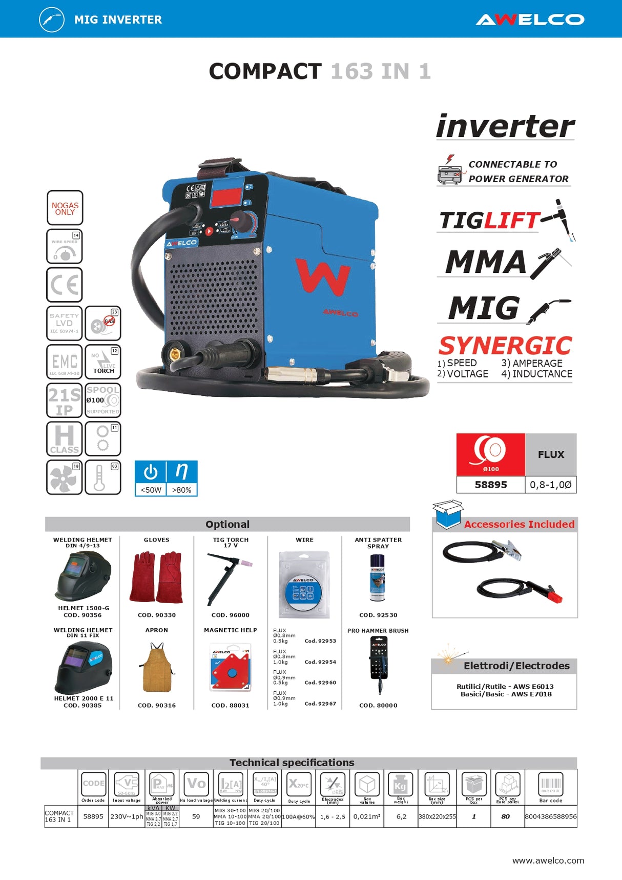 Awelco Saldatrice filo continuo senza gas COMPACT 163 IN 1 - 100A