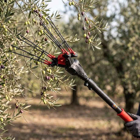 Abbacchiatore Castellari in primo piano durante la raccolta delle olive