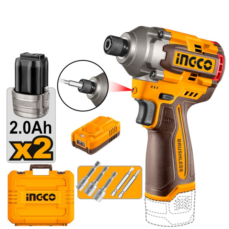 INGCO Avvitatore ad impulsi 16V 170Nm CIRLI16178E – Brushless, 2 batterie, valigetta