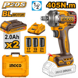 INGCO - Visseuse à impulsions Brushless 20V CIWLI2040E | 400 Nm | 2 batteries 2Ah | Valise